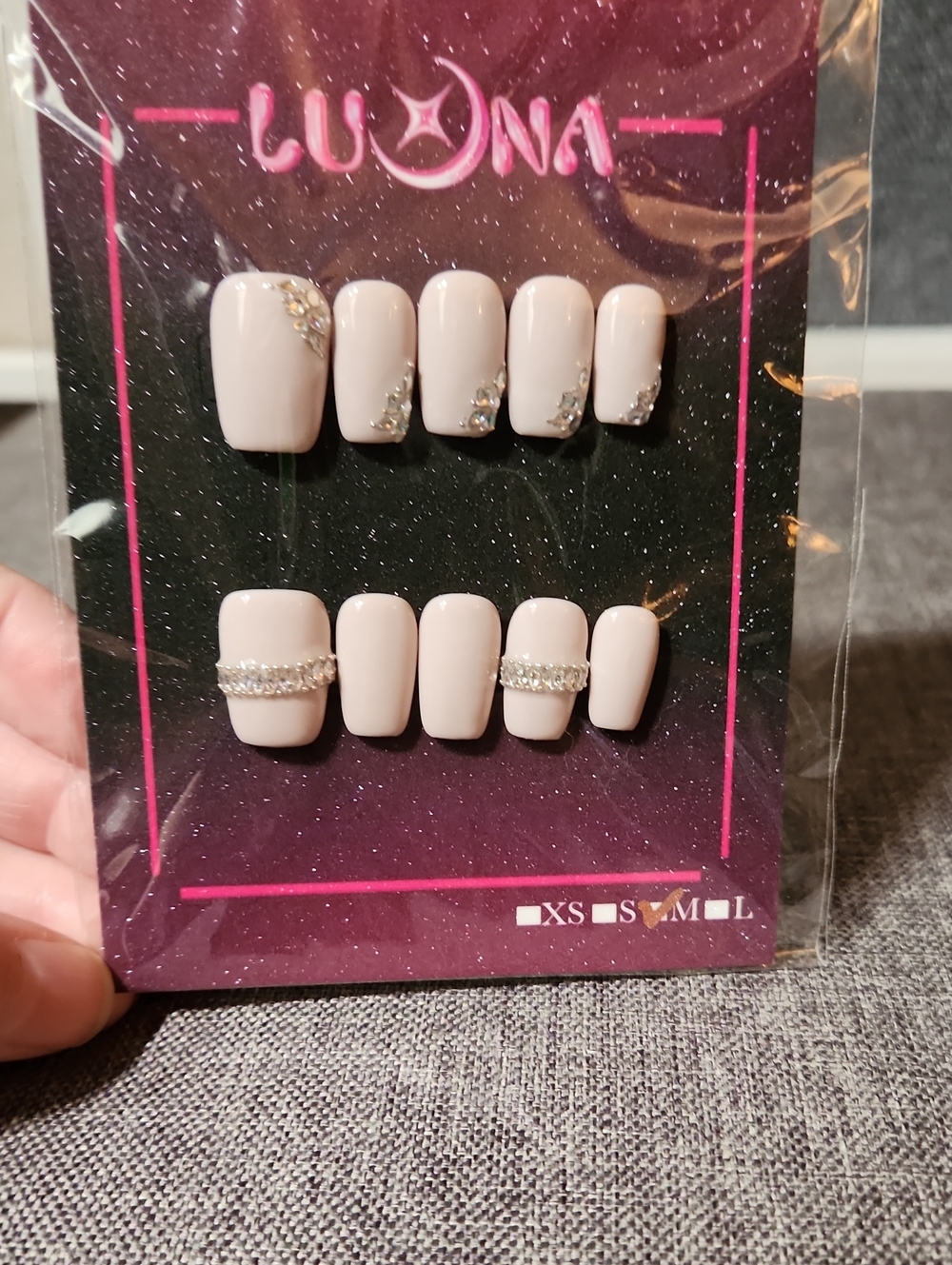 Nude Pink Press On Nails. Size Medium